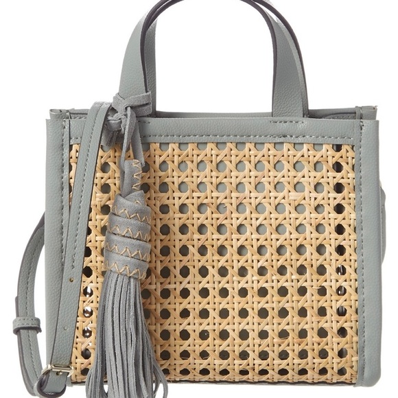 VINCE CAMUTO INDRA Woven Straw Leather Handbag